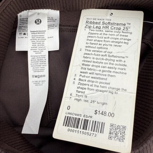 Lululemon Ribbed Softstreme Zip-Leg High-Rise Cropped Pant 25" Espresso Size 0 - Picture 7 of 10